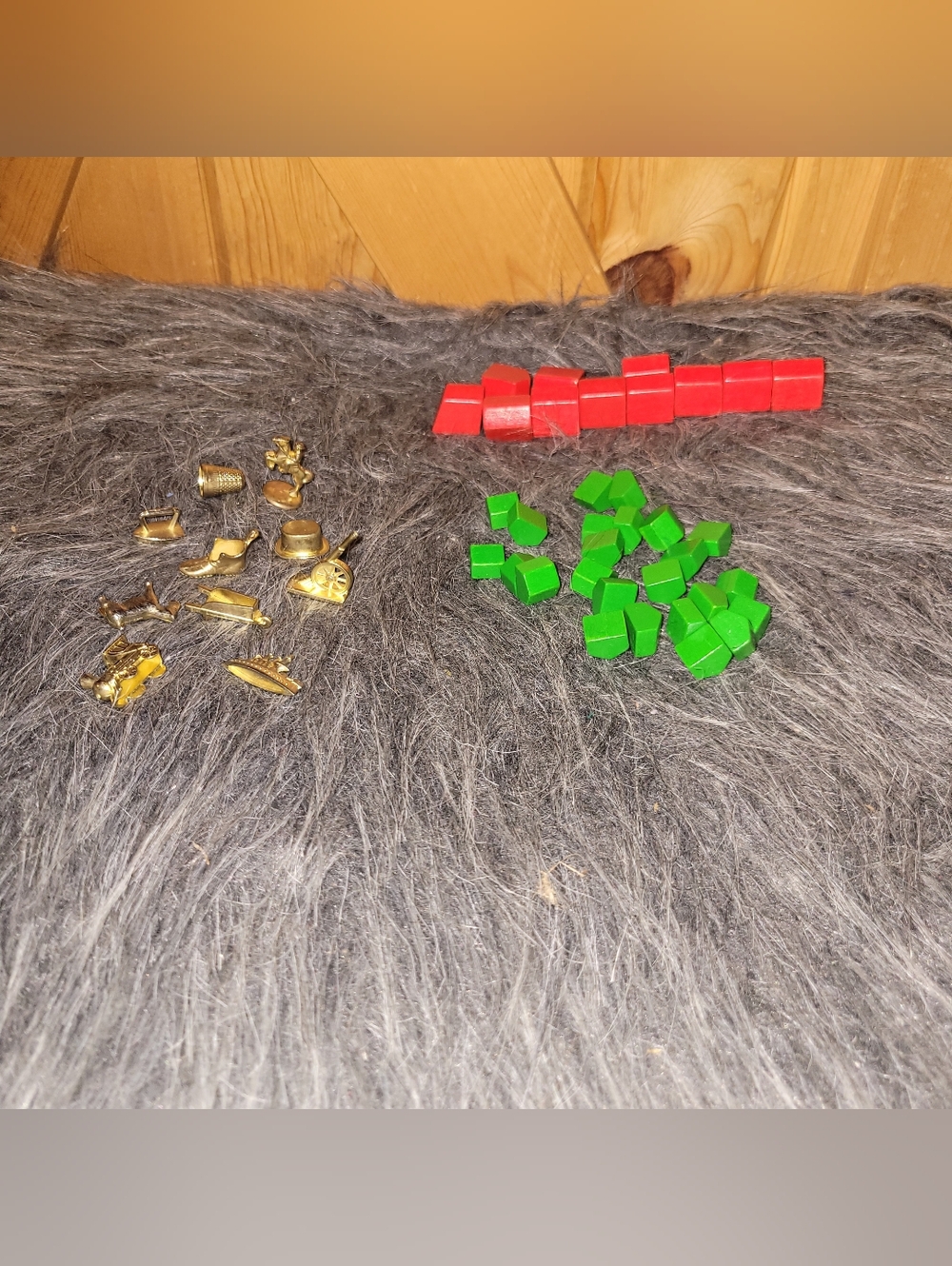 Vintage 1985 Monopoly Deluxe Gold Tokens & Wooden Houses Replacement Lot